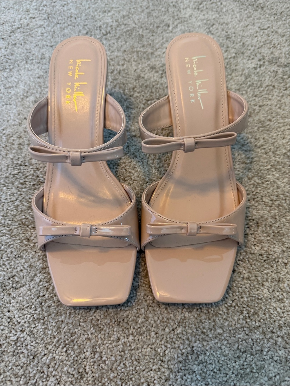 Nicole Miller Blush Patent Bow Strap Mules